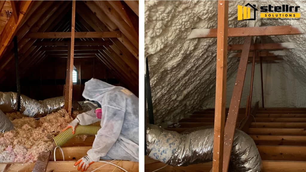 After insulation removal, a Cleansed Attic Transformed to Open Cell Spray Foam Encapsulation
