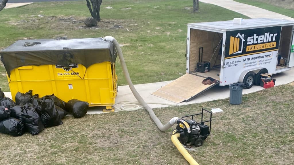 Stellrr's Austin insulation removal set-up for cleanliness and safety